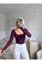Women's Purple Square Collar Basic Slim Fit Long Sleeve Bodysuit Full Lycra Full Fit