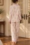 Ecru Viscose Woven Pink Floral Patterned Buttoned Long Sleeve Pajama Set - 4