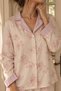 Ecru Viscose Woven Pink Floral Patterned Buttoned Long Sleeve Pajama Set - 2