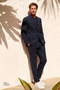 Men's Navy Blue Slim-Fit, Tapered-Cut, Notched-Lapel Suit - 7