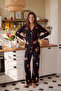 Black 100% Cotton Teddy Bear Print Christmas-Themed Piped Knitted Pajama Set THMAW26PT00043 - 4