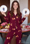 Teddy Bear Christmas-Themed Piped Knitted Pajama Set, 100% Cotton - Burgundy - 4