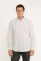 Men's Khaki-White 100% Cotton Comfort Fit Relaxed Cut Button-Down Collar Striped Shirt - 2