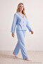 Açık Mavi Kurdele/Fiyonk ve Biye Detaylı Viskon Dokuma Pijama Takımı THMAW25PT00032 - 3