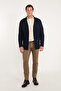Men's Navy Blue Cotton Standard Fit Regular Cut Mono Collar Jacquard Knitwear Jacket with Pocket - 3