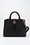 Women's Boxy Black Faux Leather Shoulder and Hand Strap Snap and Zipper Closure Hand and Shoulder Bag - 2