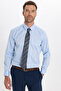 Men's Slim Fit Non-Iron Cotton Tie Collar Long Sleeve Blue Shirt - 4
