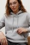 Women's Oversized Wide Cut Cotton Soft Textured Fleece Inside Basic Cream K Hooded Sweatshirt