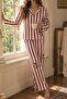 Cotton Burgundy Striped Cute Dog Pattern Buttoned Pajama Set - 2