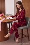 Teddy Bear Christmas-Themed Piped Knitted Pajama Set, 100% Cotton - Burgundy - 6