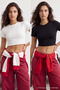 Siyah-Ekru 2'li Paket Crop Viskoz/Yumuşak Kumaş Esnek Örme Bluz TWOSS23BZ00108