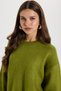Women's Oversize Wide Cut Crew Neck Three Quarter Sleeve Green Knitwear Sweater - 5