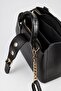 Women's Boxy Black Faux Leather Shoulder and Hand Strap Snap and Zipper Closure Hand and Shoulder Bag - 6