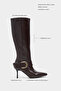 Lure Brown Matte Buckle Detail Pointed Toe Thin Heel Women's Boots - 2