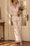 Ecru Viscose Woven Pink Floral Patterned Buttoned Long Sleeve Pajama Set