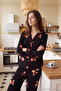 Black 100% Cotton Teddy Bear Print Christmas-Themed Piped Knitted Pajama Set THMAW26PT00043 - 5