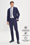 Men's Navy Blue Slim-Fit, Tapered-Cut, Notched-Lapel Suit - 6