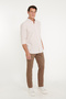 Men's Mink-White 100% Cotton Comfort Fit Relaxed Cut Button-Down Collar Striped Shirt - 3