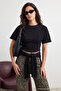 Black Cropped Regular Knit T-Shirt TEDSS24TS00008 - 2