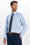 Men's Slim Fit Non-Iron Cotton Tie Collar Long Sleeve Blue Shirt - 5