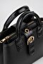 Women's Boxy Black Faux Leather Shoulder and Hand Strap Snap and Zipper Closure Hand and Shoulder Bag - 5