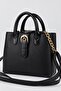 Women's Boxy Black Faux Leather Shoulder and Hand Strap Snap and Zipper Closure Hand and Shoulder Bag