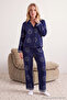 Lacivert Güneş Desenli Viskon Dokuma Pijama Takımı THMAW25PT00034 - 2