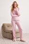 Pembe Pamuk Karışımlı Çiçekli Fitilli Örme Pijama Takımı THMAW25PT00194 - 2
