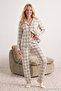 Beige 100% Cotton Plaid Knitted Pajamas Set Thmaw20Pt0266 - 2