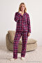 Soft Feel and Brushed Claret Red Plaid Pajamas Set - Sleep Band Thmaw24pt00100 - 2