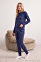 Lacivert %100 Pamuklu Yılbaşı Temalı Örme Pijama Takımı THMAW21PT0771 - 2