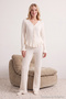 Ecru Ruffled Waffle Knit Pajama Set THMAW26PT00126 - 2