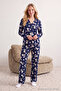 Navy Rabbit Patterned Viscose Woven Pajama Set THMAW21PT0048 - 2
