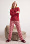 Kırmızı Leopar Desenli Polar Kışlık Örme Pijama Takımı THMAW25PT00123 - 4