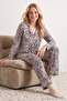 Multicolor Leopard Printed Bow/Ribbon Piped Knit Pajama Set THMAW25PT00107 - 3
