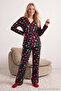 Siyah Yumuşak Hissiyatlı Yılbaşı Temalı Örme Pijama Takımı THMAW24PT00051 - 3