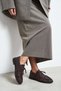 Katy Brown Genuine Matte Leather Saraç Drawstring Detail Marine Women's Loafer
