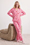 Pembe %100 Pamuklu Leopar Kalpli Örme Pijama Takımı THMAW25PT00142 - 2