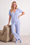 Mavi Çiçekli Dantel Detaylı Bürümcük Dokulu Örme Pijama Takımı THMSS26PT00011 - 3