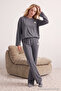 Anthracite 100% Cotton Star Embroidered Knitted Pajamas Set Thmaw26Pt00012 - 2