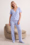 Mavi Çiçekli Dantel Detaylı Bürümcük Dokulu Örme Pijama Takımı THMSS26PT00011 - 2