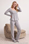 Gray Melange Cotton Blend Lace Detailed Knitted Pajama Set Thmaw26Pt00084 - 2