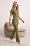 Haki %100 Pamuklu Çiçekli Baby Overlok Pointel Örme Pijama Takımı THMSS26PT00012 - 3