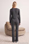 Anthracite Tie-Detail Double-Breasted Ribbed Kimono Knitted Pajama Set THMAW26PT00003 - 4