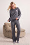 Anthracite 100% Cotton Star Embroidered Knitted Pajamas Set Thmaw26Pt00012