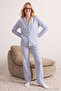 Blue 100% Cotton Striped Shirt-Pants Knitted Pajama Set THMAW24PT00144