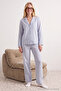 Blue 100% Cotton Striped Shirt-Pants Knitted Pajama Set THMAW24PT00144 - 3