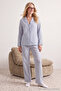 Blue 100% Cotton Striped Shirt-Pants Knitted Pajama Set THMAW24PT00144 - 2