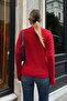 Red Coated Buttoned Crew Neck Ribbed Women's Knitwear Cardigan - 6