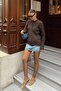 Brown Coated Buttoned Crew Neck Ribbed Women's Knitwear Cardigan - 3